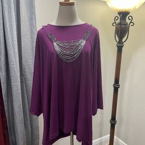 Elegant Purple Women's Top with Silver Accents